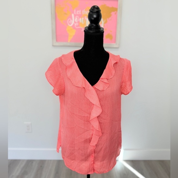 Liz Claiborne Coral Short Sleeve Button Up (M) - Picture 2 of 5